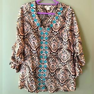 Sundance Womens Long Sleeve Embroidered Silk Blouse Size Large Boho  Light